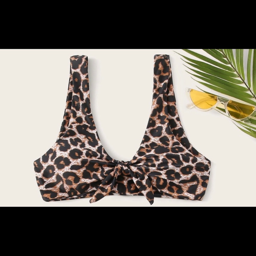 SHEIN leopard print bikini top with removable tie